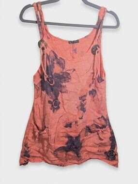 Bella Amore Made in Italy 100% Linen Floral Lagenlook Tunic Top Small